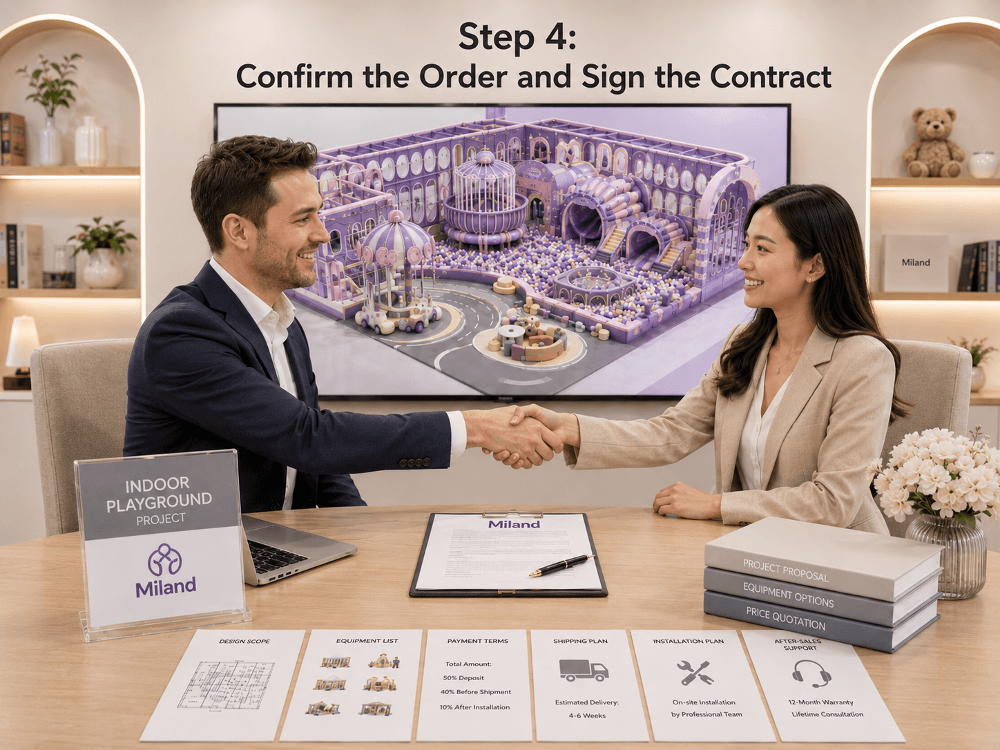 Step 4 confirm order and sign contract for Miland indoor playground project