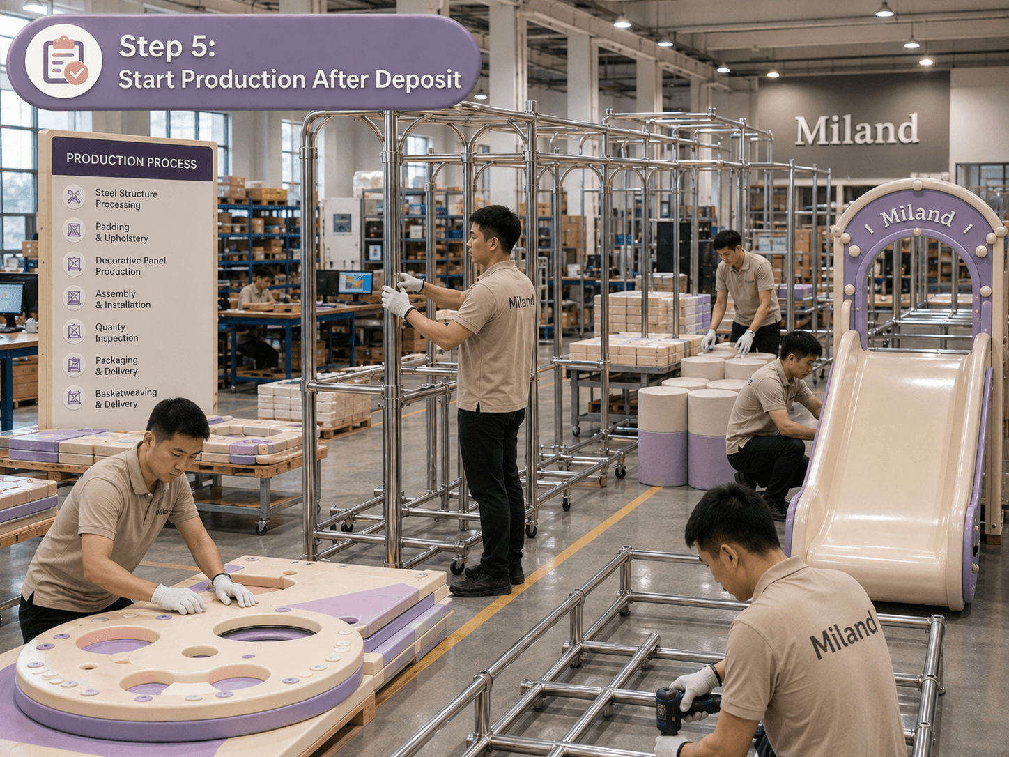 Step 5 indoor playground equipment production in Miland factory workshop