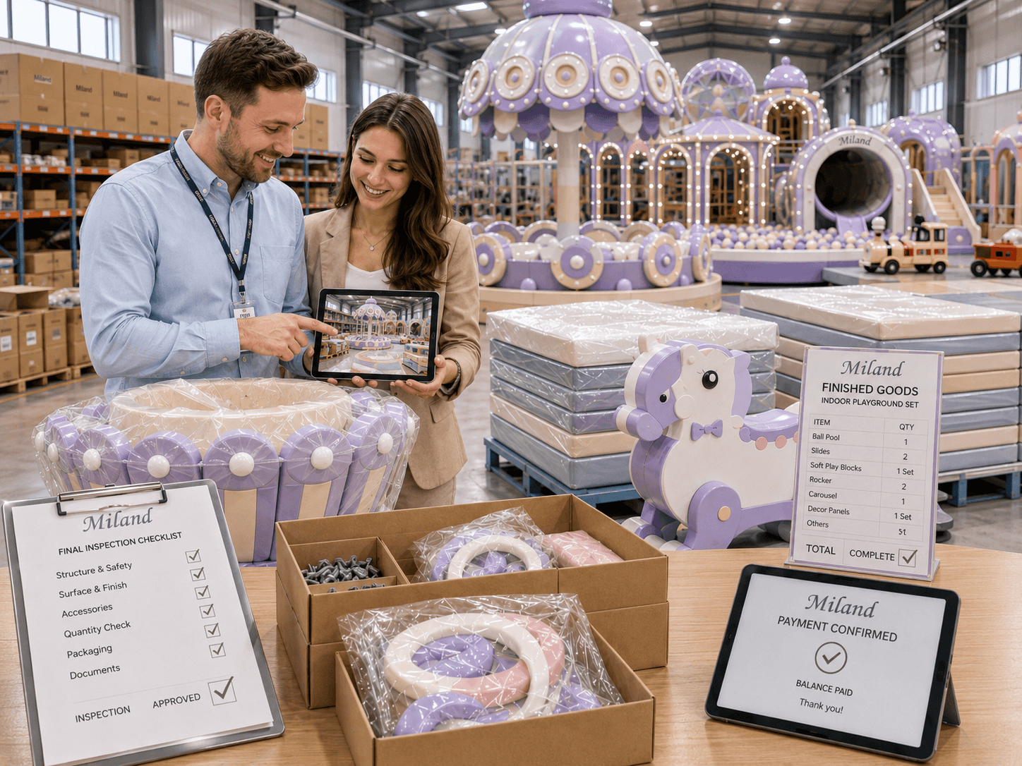 Step 6 finished indoor playground goods inspection and balance payment confirmation