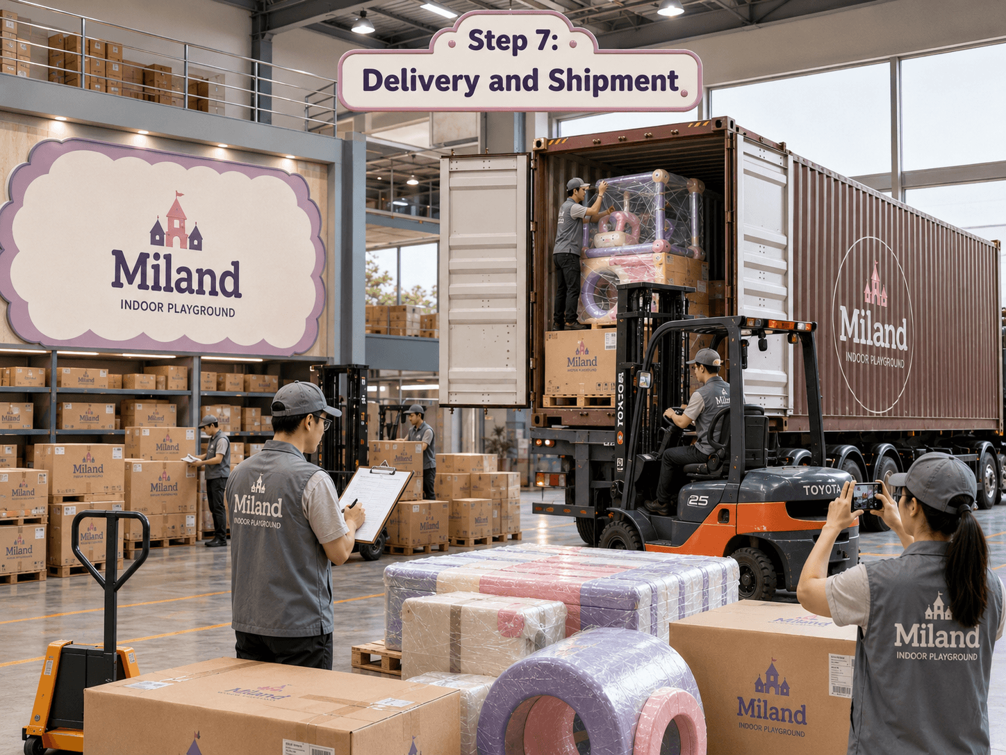 Step 7 delivery and shipment of Miland commercial indoor playground equipment